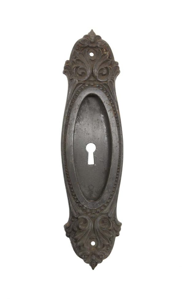 Pocket Door Hardware - Antique Cast Iron Beaded Oval Yale & Towne Pocket Door Back Plate