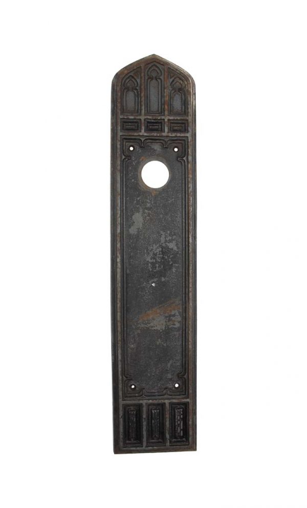 Push Plates - Antique Russwin 18 in. Cast Iron Warwick Door Push Plate