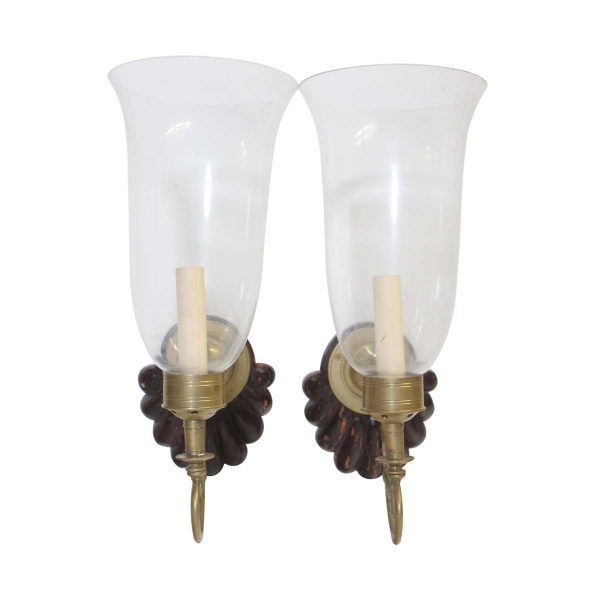 Sconces & Wall Lighting - Pair of 19th Century Shaded Candle 1 Arm Converted Wall Sconces