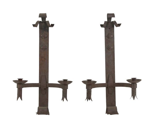 Sconces & Wall Lighting - Pair of Wrought Iron Hand Hammered French Made Wall Sconces