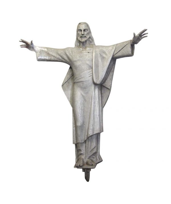 Statues & Fountains - Mid Century Modern Cast Aluminum & Zinc Statue Portraying Jesus