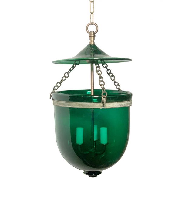 Up Lights - Antique 10.5 in. Green Glass Crystal Bell Jar Light with Lid