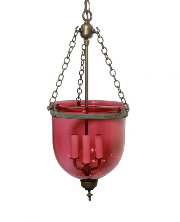 Up Lights - Antique 11 in. Cranberry Red Crystal Bell Jar Pendant Light
