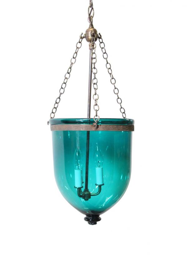 Up Lights - Antique 11.5 in. Blue Crystal Glass Bell Jar Pendant Light