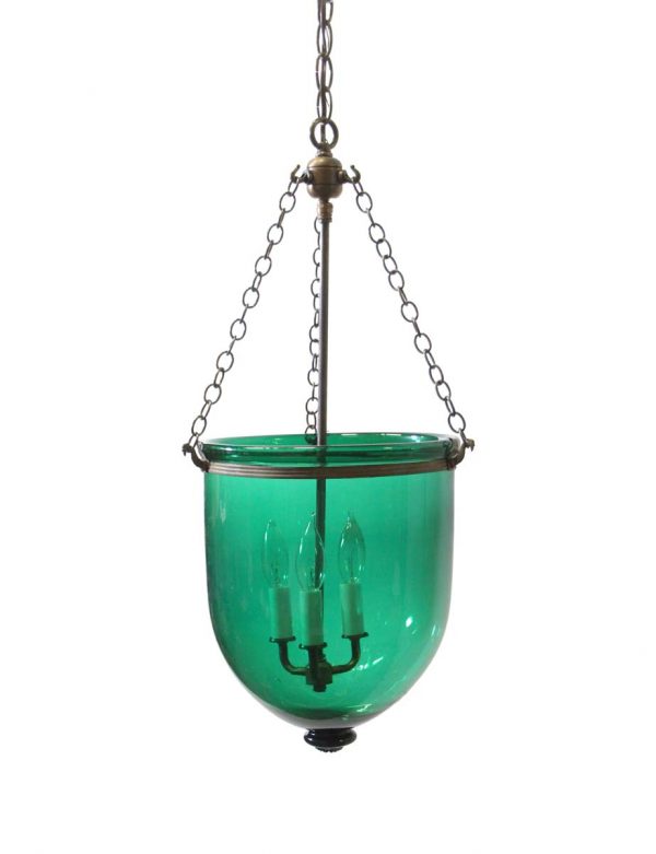 Up Lights - Antique 11.5 in. Dark Green Crystal Bell Jar Pendant Light