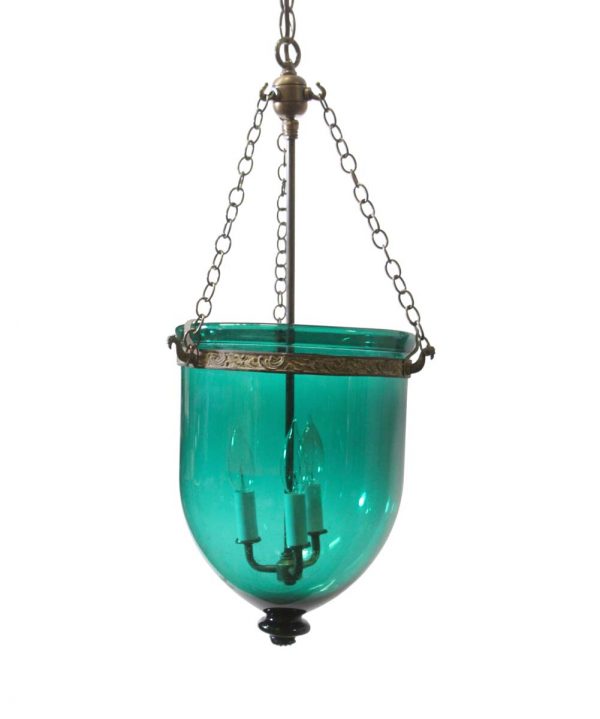 Up Lights - Antique 11.75 in. Blue Green Crystal Glass Bell Jar Pendant Light