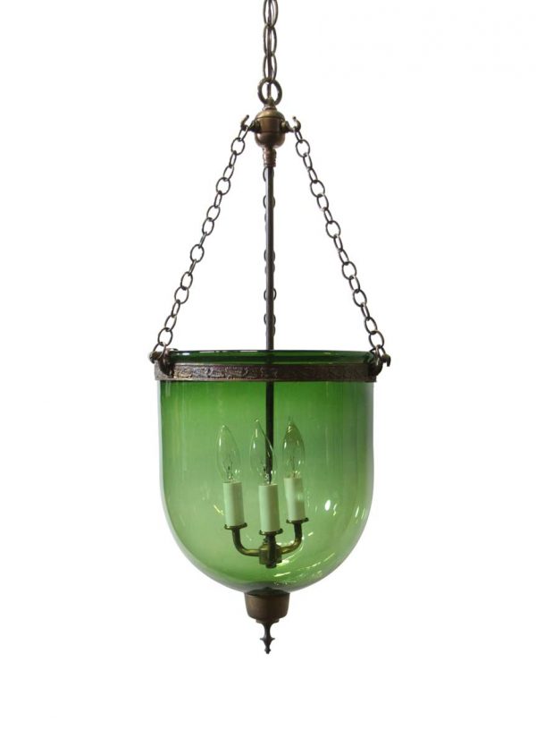 Up Lights - Antique 12 in. Green Crystal Glass Bell Jar Pendant Light