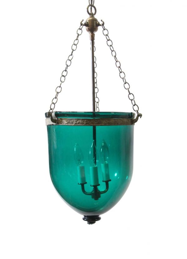 Up Lights - Antique 12.25 in. Blue Green Crystal Glass Bell Jar Light
