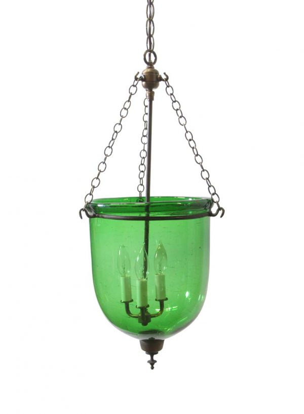 Up Lights - Antique 12.25 in. Green Crystal Glass Bell Jar Pendant Light