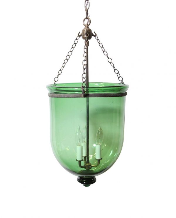 Up Lights - Antique 13.25 in. Hand Blown Green Crystal Bell Jar Light