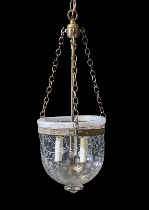 Up Lights - Antique 9.5 in. Etched Hand Blown Clear Crystal Bell Jar Light