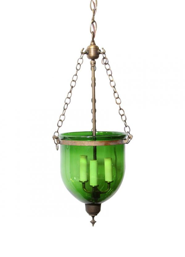 Up Lights - Antique 9.5 in. Green Hand Blown Crystal Glass Bell Jar Light