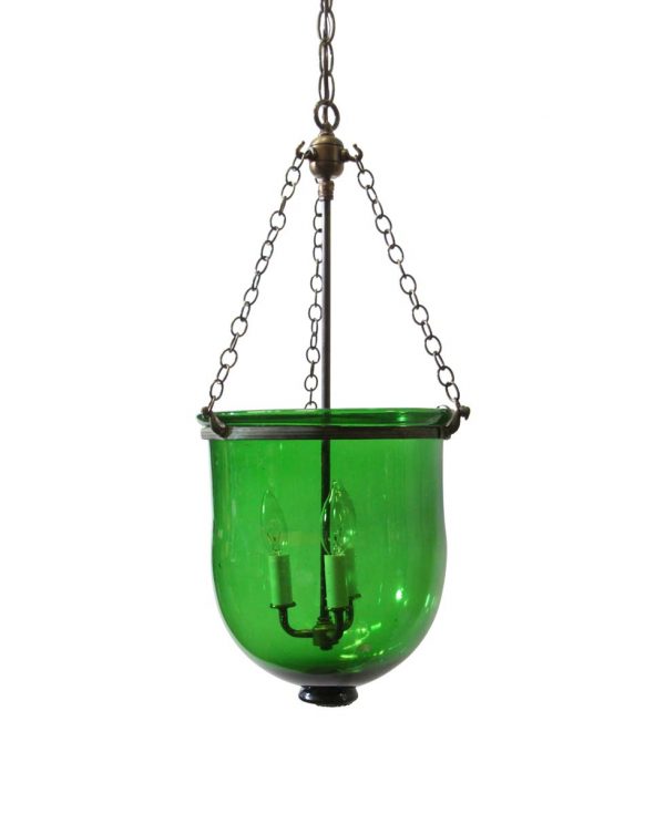 Up Lights - Antique Green Crystal Glass 12.25 in. Bell Jar Pendant Light
