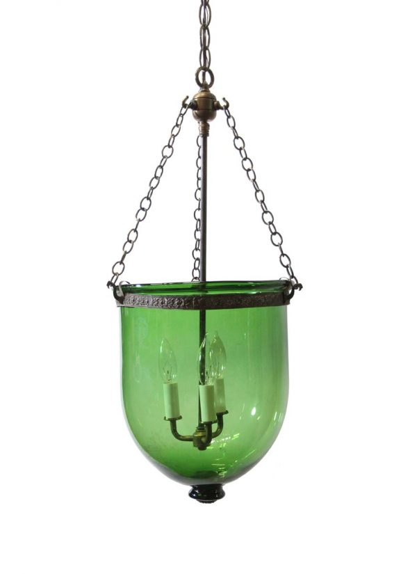 Up Lights - Antique R. Ditmar Wien Austrian 11.75 in. Green Crystal Glass Bell Jar Pendant Light