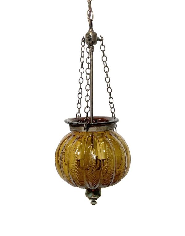 Up Lights - Val Saint Lambert Antique 9 in. Amber Crystal Glass Bell Jar Pendant Light