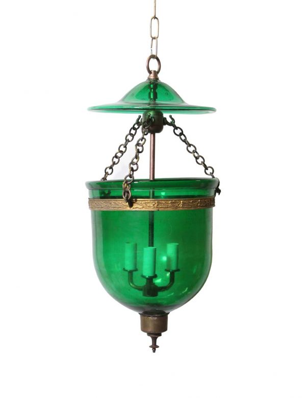 Up Lights - Val Saint Lambert Antique Stamped 10 in. Crystal Green Bell Jar Light with Lid