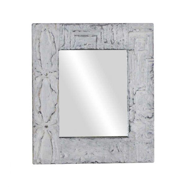 Antique Tin Mirrors - Handmade Antique Tin Panel White Mixed Pattern Mirror