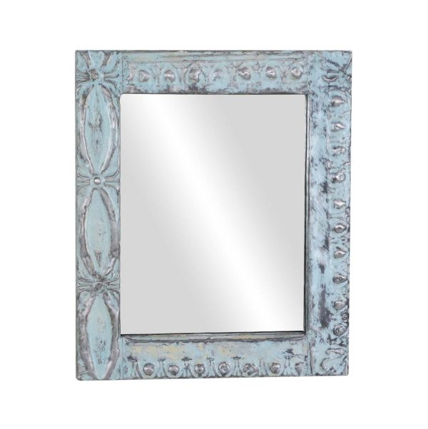 Antique Tin Mirrors - Handmade Blue Antique Mixed Pattern Tin Panel Mirror