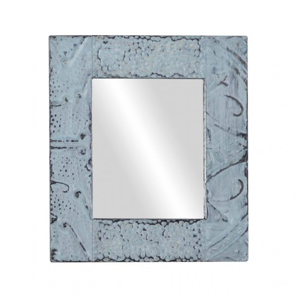 Antique Tin Mirrors - Handmade Light Blue Mixed Pattern Antique Tin Panel Mirror