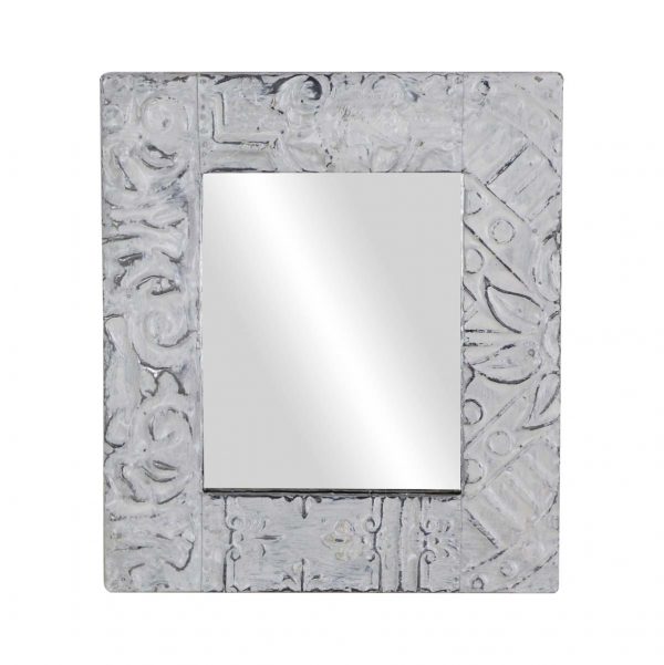 Antique Tin Mirrors - Handmade White Antique Tin Panel Mixed Pattern Mirror