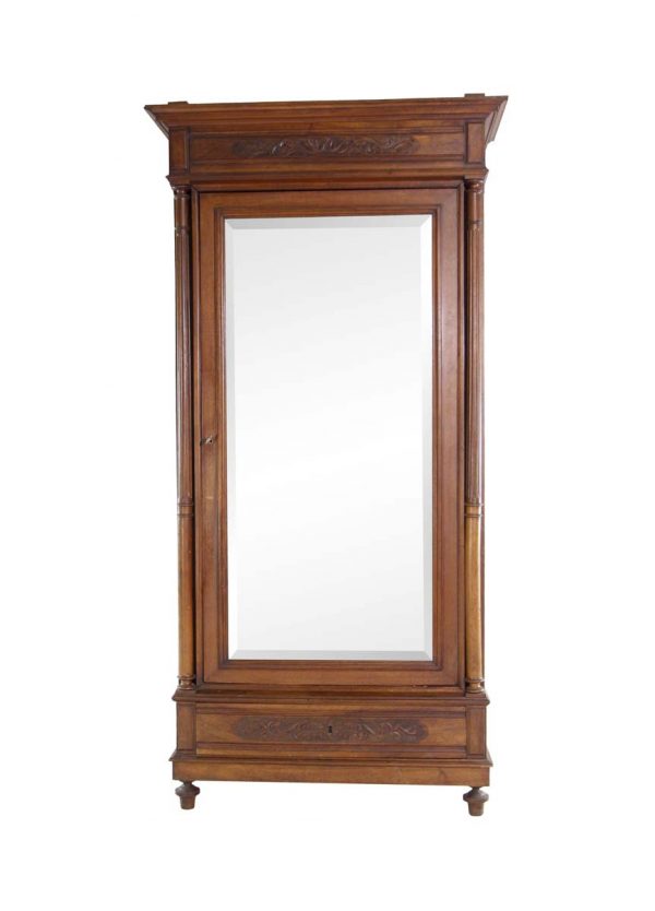Armoires & Vitrines - Vintage Walnut Armoire with Beveled Mirror Front