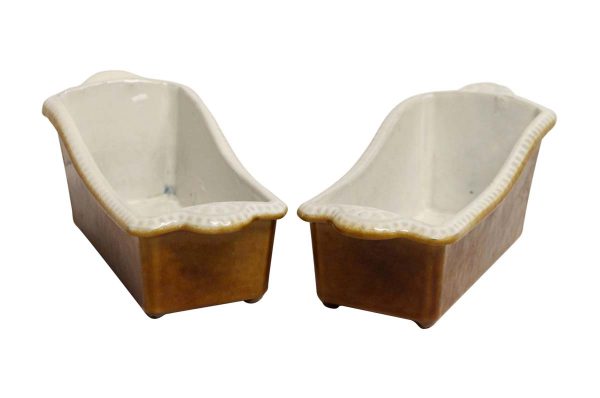 Bathroom - Pair of Miniature White Ceramic Slipper Bathtub Soap Dishes