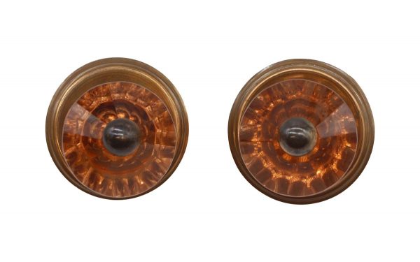 Cabinet & Furniture Knobs - Pair of 1940s Orange Glass Furniture Knobs with Rosettes