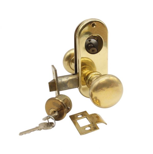 Door Knob Sets - Olde New Corbin Polished Brass Cylinder Door Lock Set