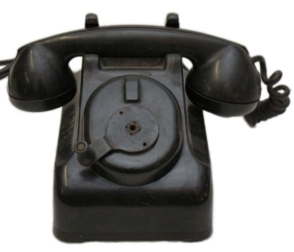 Electronics - Vintage Black Phone with Hand Crank Dial