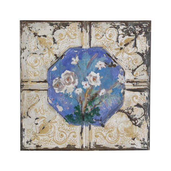 Hand Painted Panels - Handmade Abstract Floral Mladen Novak Antique Tin Panel