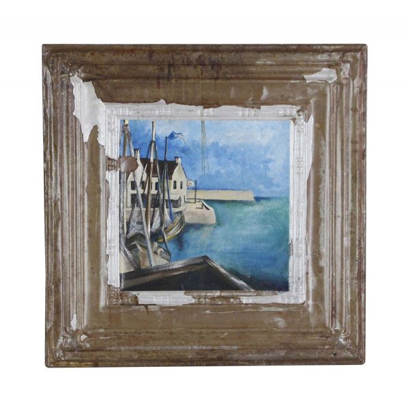 Hand Painted Panels - Handmade Unsigned Sea Front Antique Tin Panel