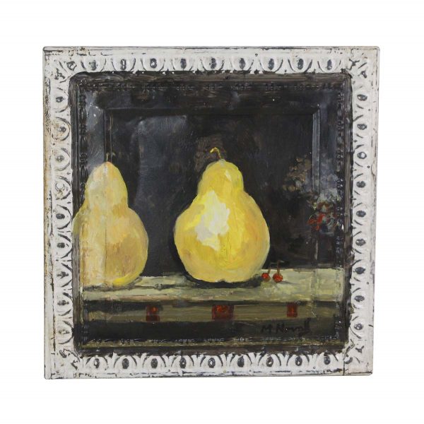 Hand Painted Panels - Mladen Novak Pears Still Life Antique Tin Panel Painting