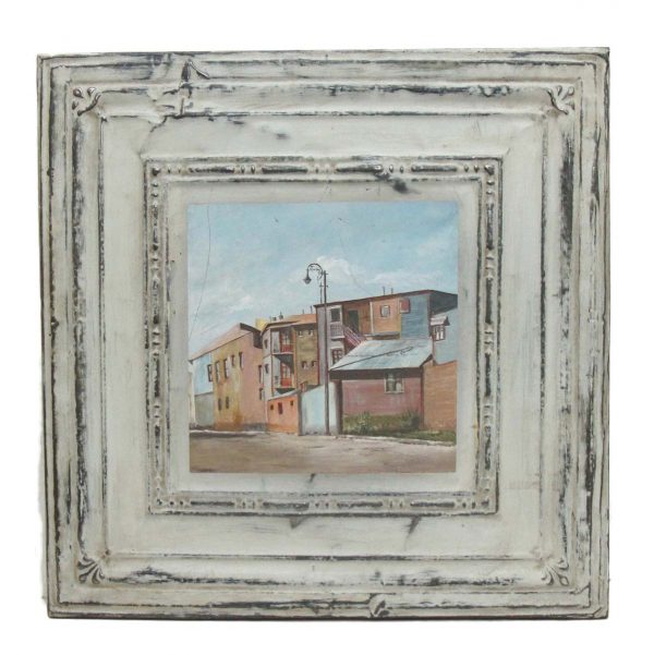 Hand Painted Panels - Vintage White Hand Painted City Scene Tin Panel