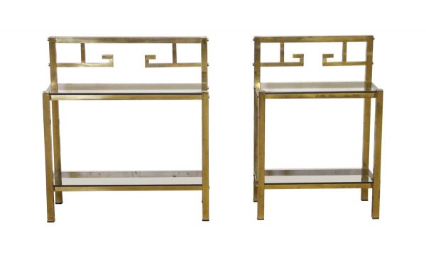 Living Room - Pair of Brass & Smoked Glass Art Deco Sofa End Tables