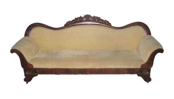 Living Room - Victorian Carved Wood Sofa with Tan Velvet Upholstery
