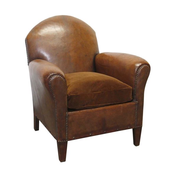 Living Room - Vintage 31 in. Belgium Roussillon Brown Leather Club Chair