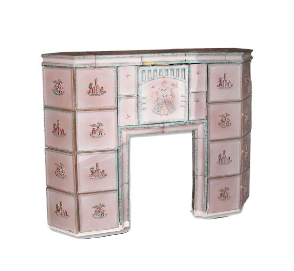 Mantels - 1800s Austrian Pink Tile Stove Mantel with Varied Figural Scenes