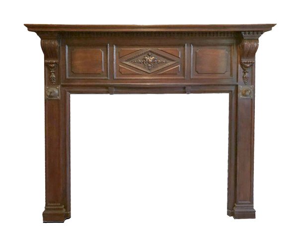 Mantels - 1940s Rococo Walnut Fireplace Mantel with Carved Details