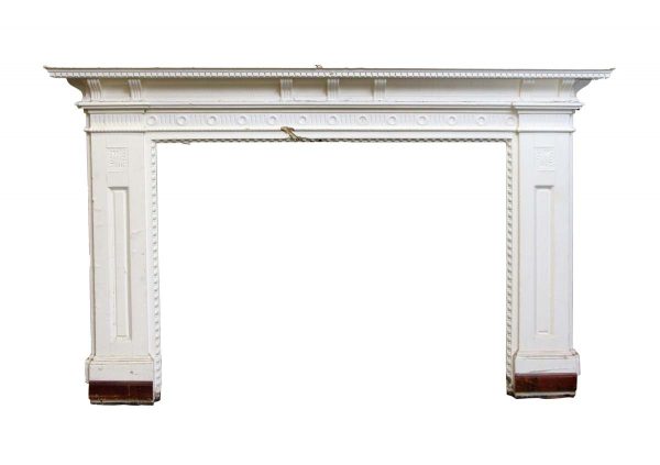 Mantels - Antique Federal White Wide Wooden Fireplace Mantel