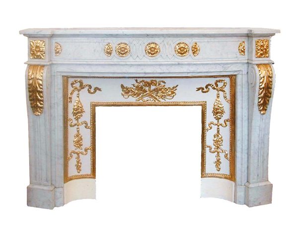 Mantels - Plaza Hotel Carved Carrara Marble Mantel with Gold Details