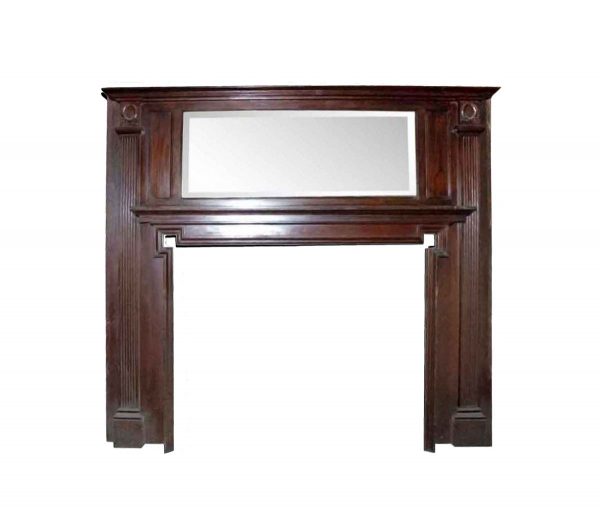Mantels - Victorian Two-Tiered Wooden Mantel with over Mirror and Carved Details