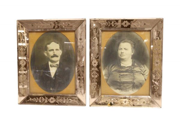 Photographs - Pair of Antique Black & White Venetian Etched Mirror Portrait Frames