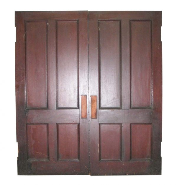 Pocket Doors - Antique 4 Pane Wood Pocket Double Doors 85.5 x 75.75