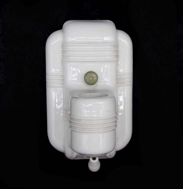 Sconces & Wall Lighting - 1920s Art Deco White Ceramic Bathroom Wall Sconce with Pull Chain