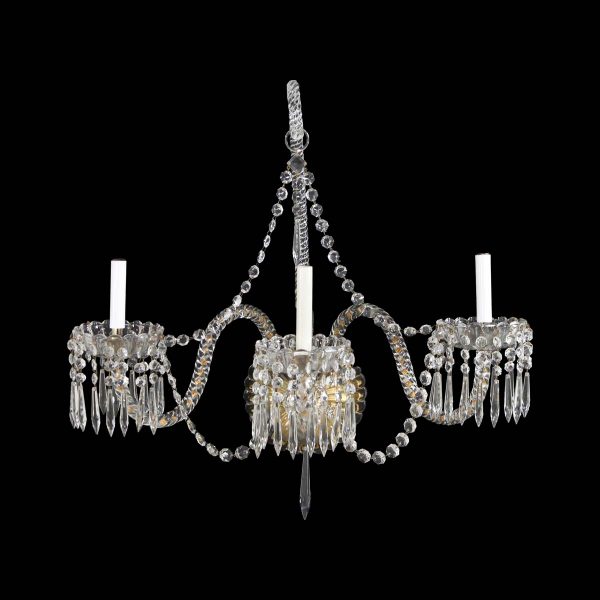 Sconces & Wall Lighting - 1920s Crystal 3 Arm Prominent NYC Hotel Wall Sconce