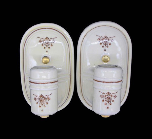 Sconces & Wall Lighting - 1940s Pair of Traditional Porcelain Floral Bathroom Wall Sconces