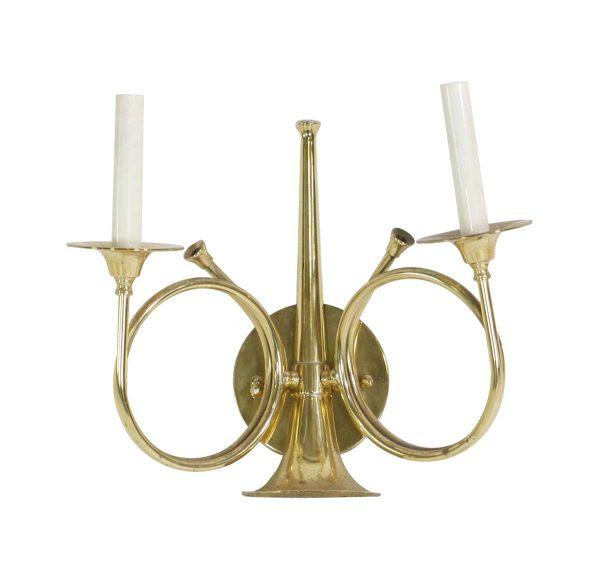 Sconces & Wall Lighting - Late 20th Century Brass Musical Trumpet Motif Wall Sconces
