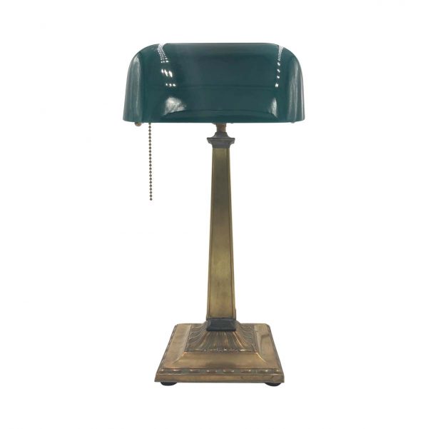 Table Lamps - Antique Green Emeralite Brass Cased & Glass Bankers Lamp