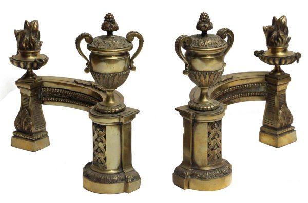 Andirons - Antique Cast Bronze French Fireplace Chenets