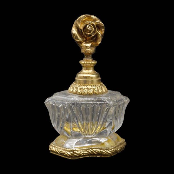 Bathroom - Ornate Brass & Glass Rose Perfume Bottle